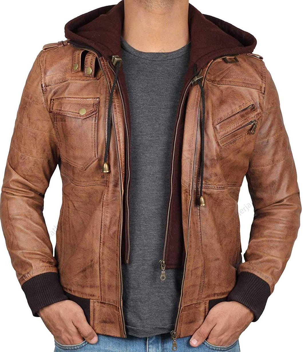 Style Bomber Leather Jacket Brown Color