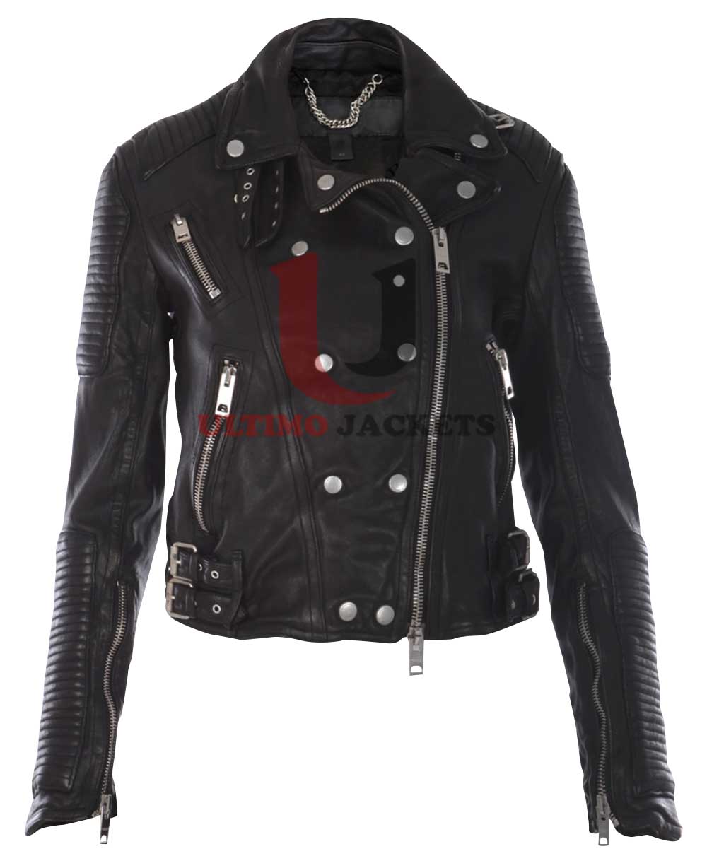 Ali Larter Prorsum Quilted Black Biker body Fit Leather Jacket