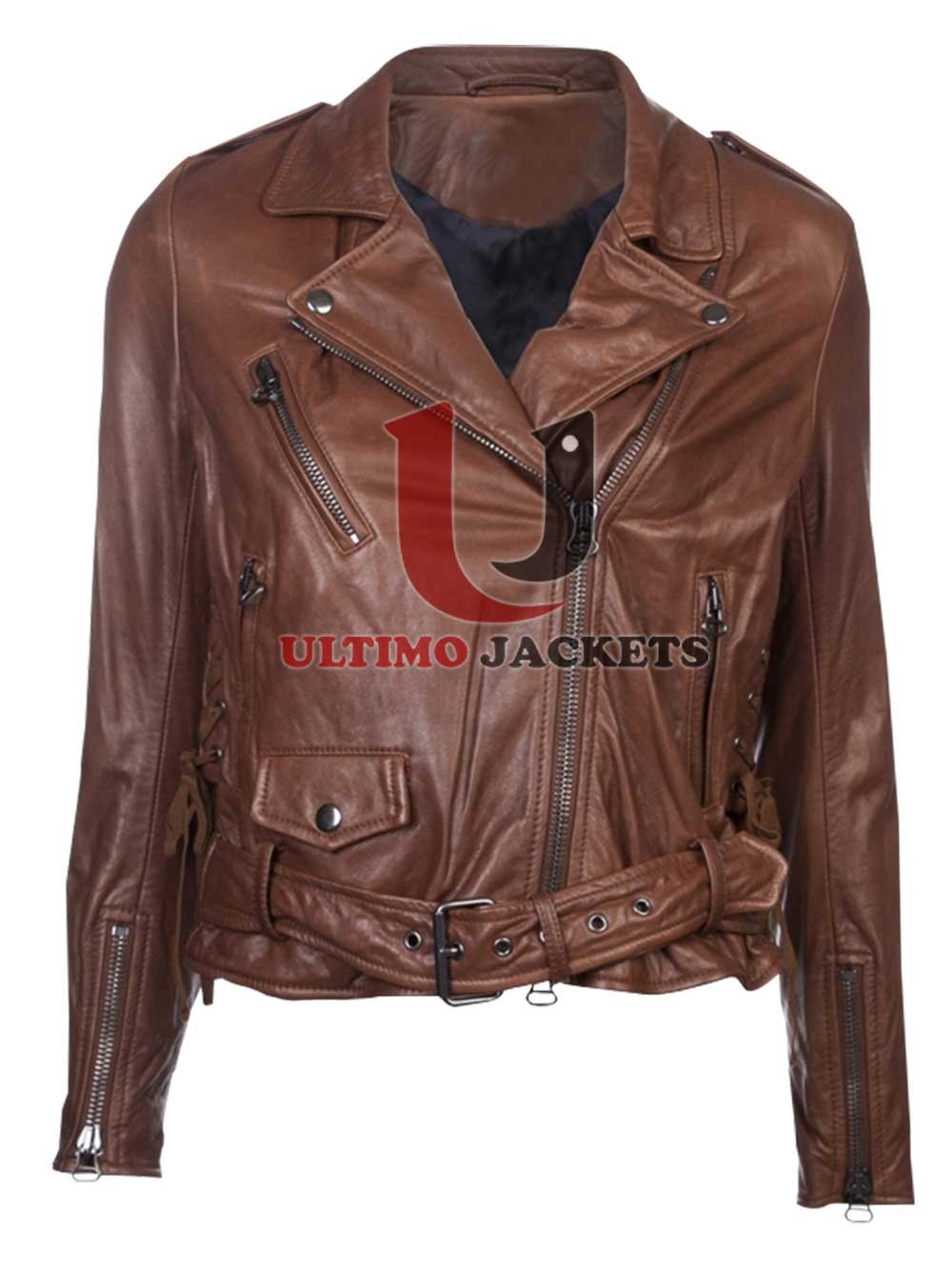Emma Watson Slim Fit Fancy Brown Leather Jacket