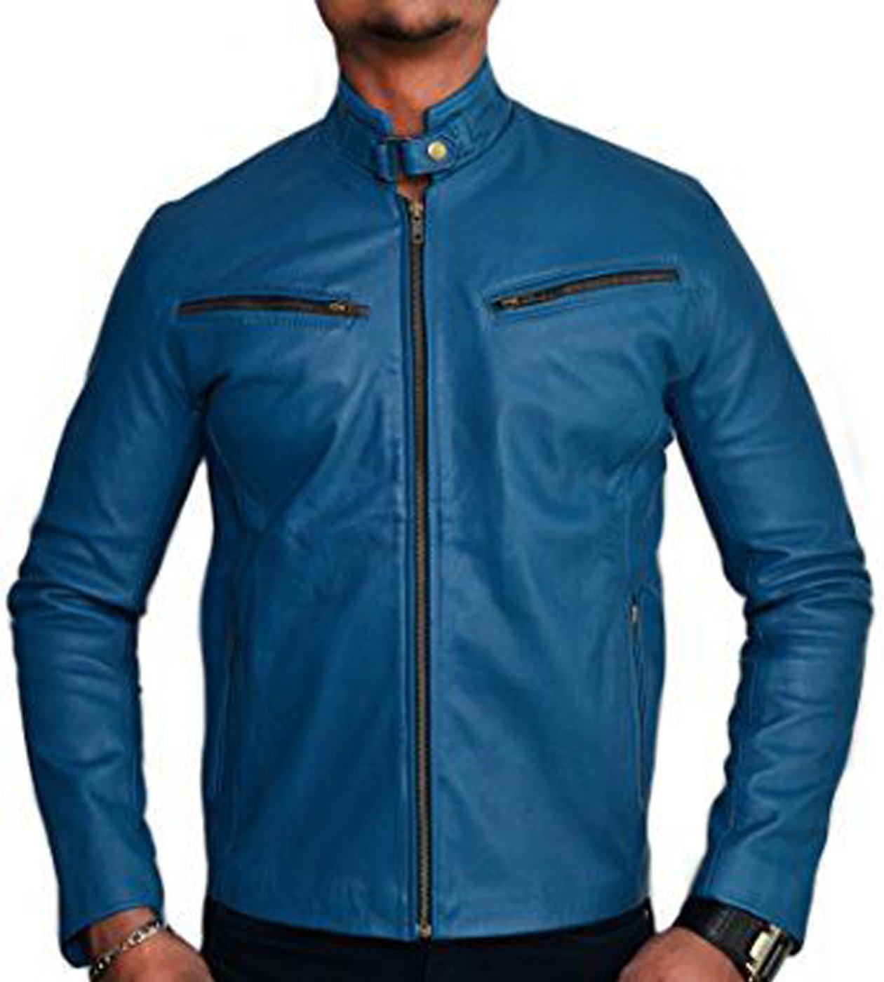 Brando Men's Blue Casual Slimfit Biker Leather Jacket