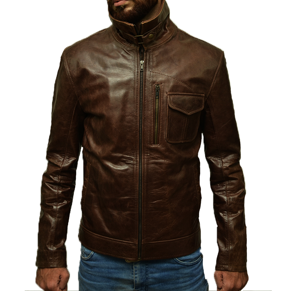 Stylish Brown Leather Jacket Slim Fit For Man