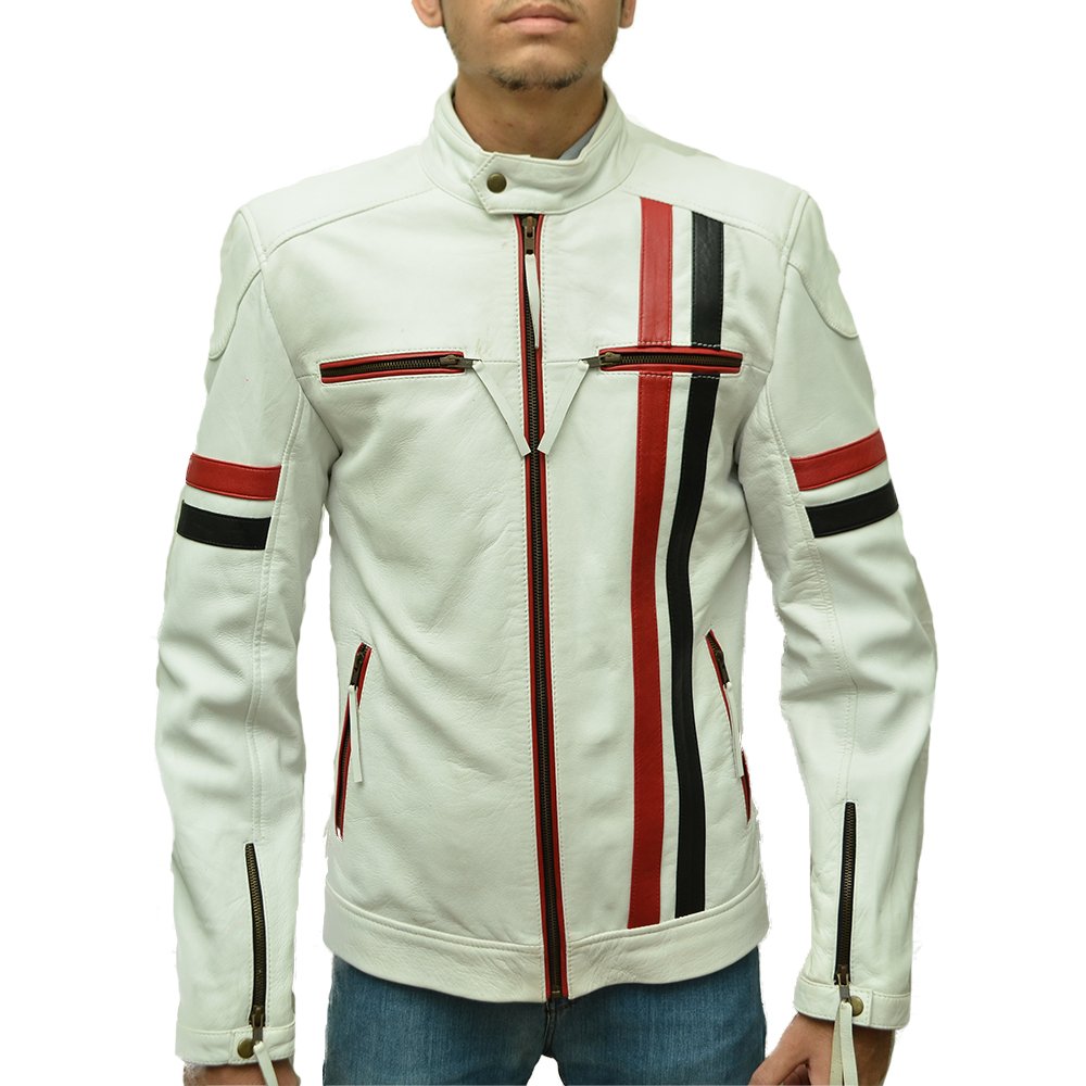 Stylish White Leather Jacket slim fit For Man