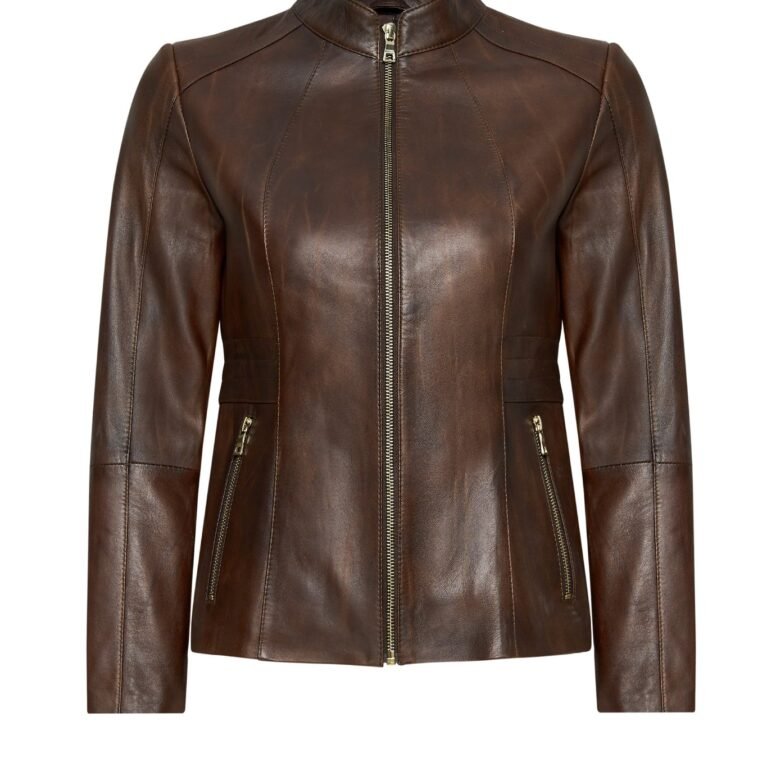 Short Brown Leather Jacket For Women