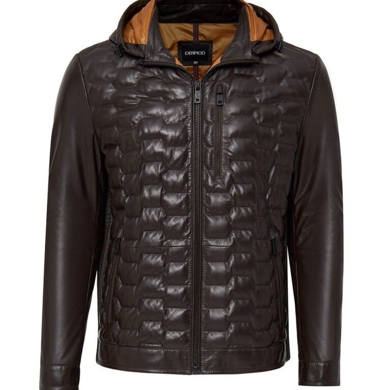 Hooded Brown Leather Jacket For Men