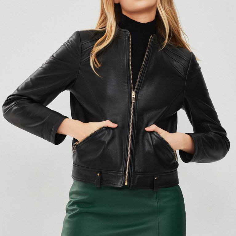 Women's Short Black Leather Jacket