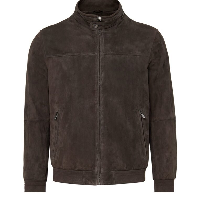 Brown Collar Suede Leather Jacket For Men