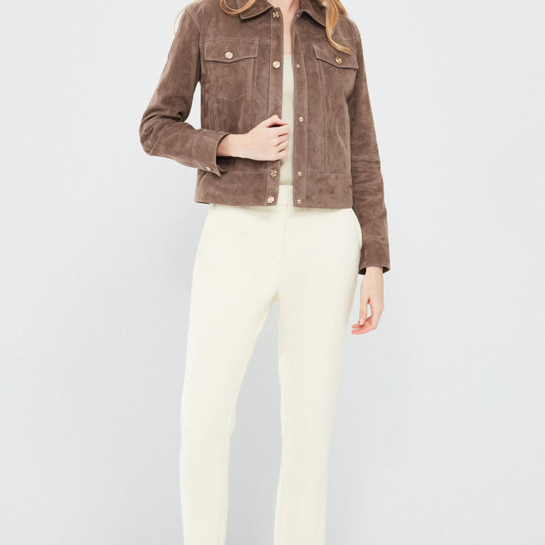 Women's Mink Shirt Collar Short Suede Leather Jacket