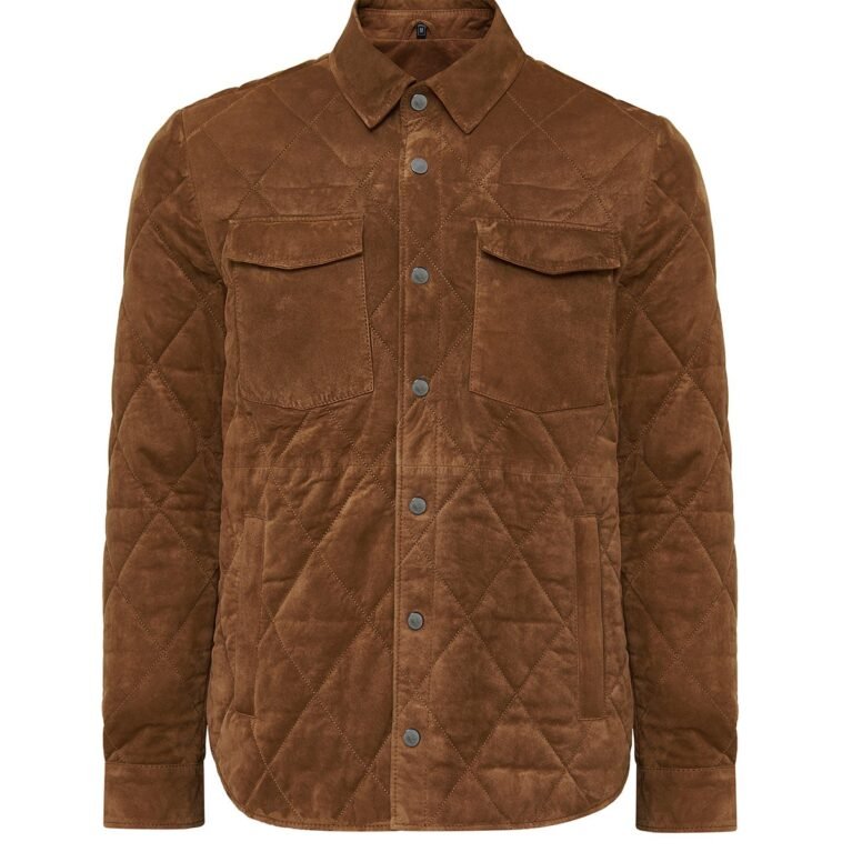 Camel Collar Shirt Suede Leather Coat For Men