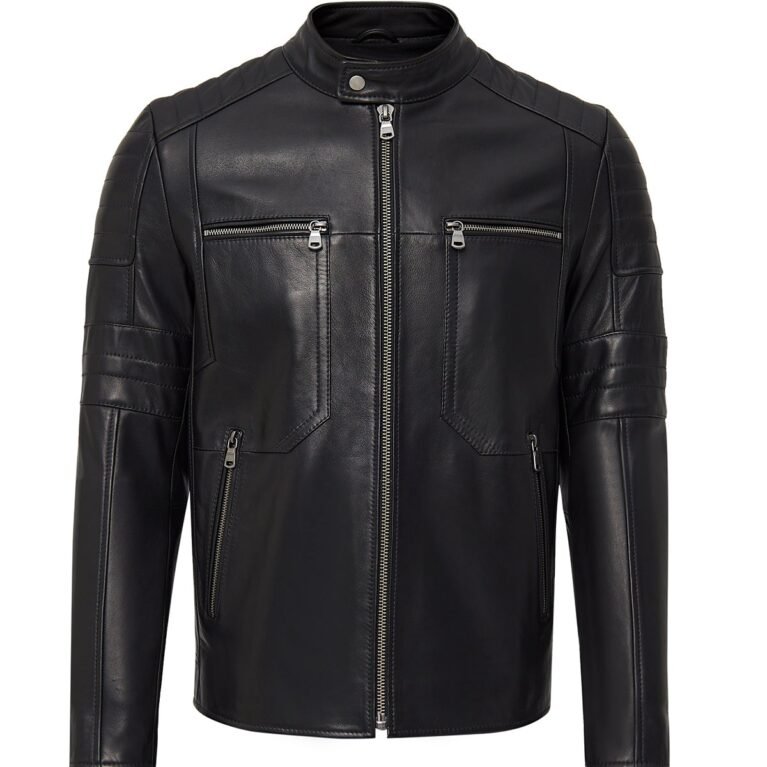 Men's Judge Collar Black Leather Jacket