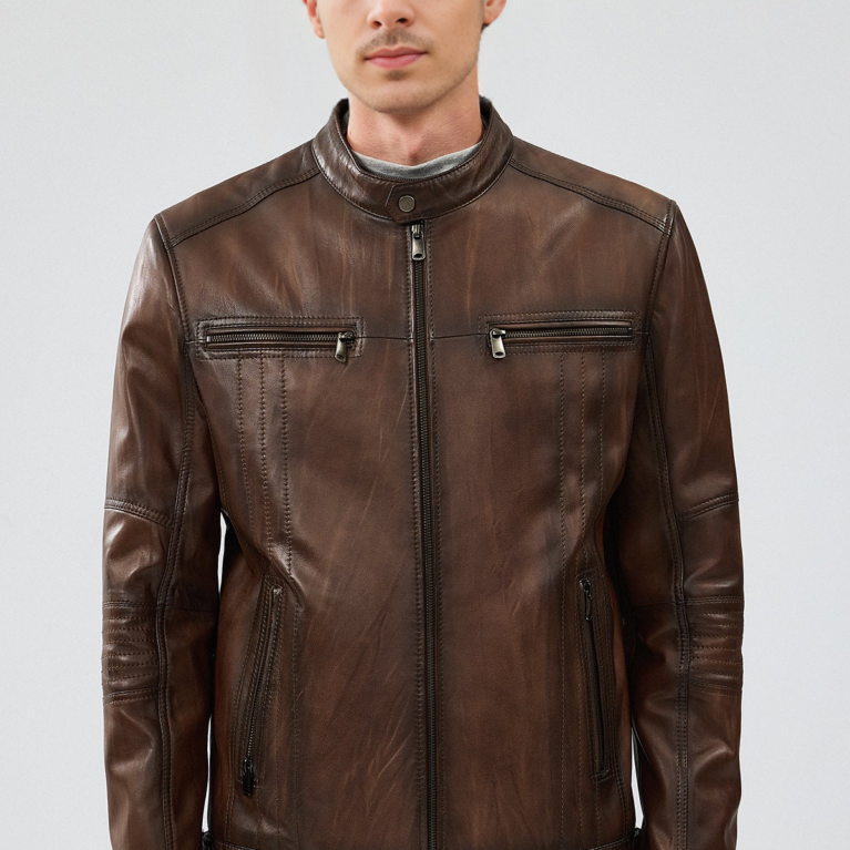 Regular Brown Leather Sport Jacket For Men