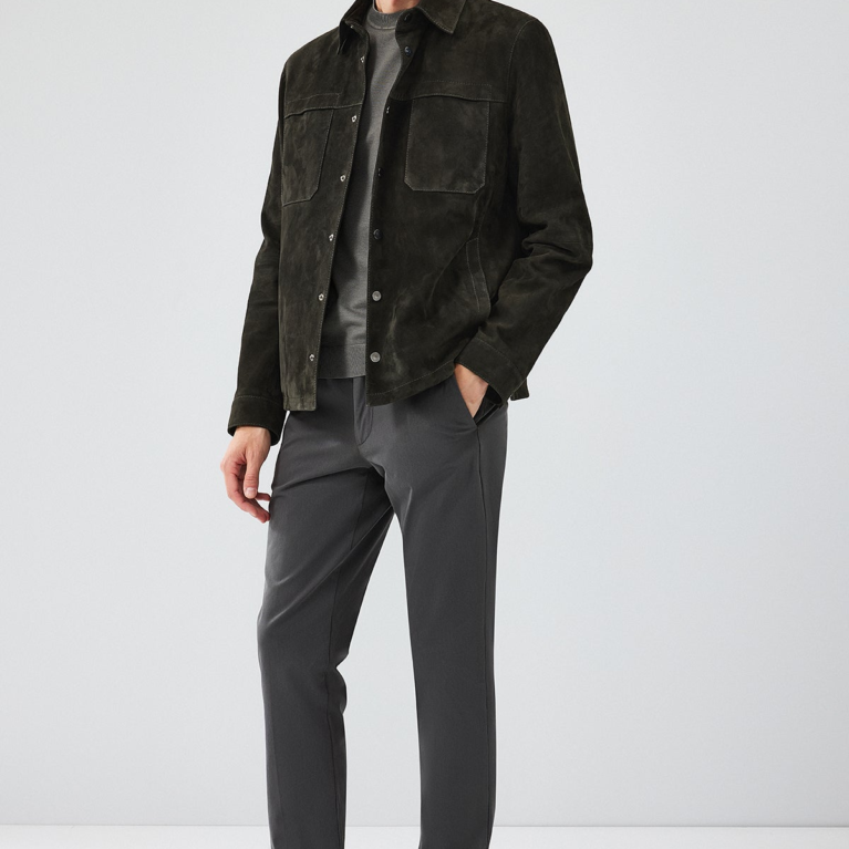 Anthracite Men&rsquo;s Shirt Collar Suede Leather Jacket