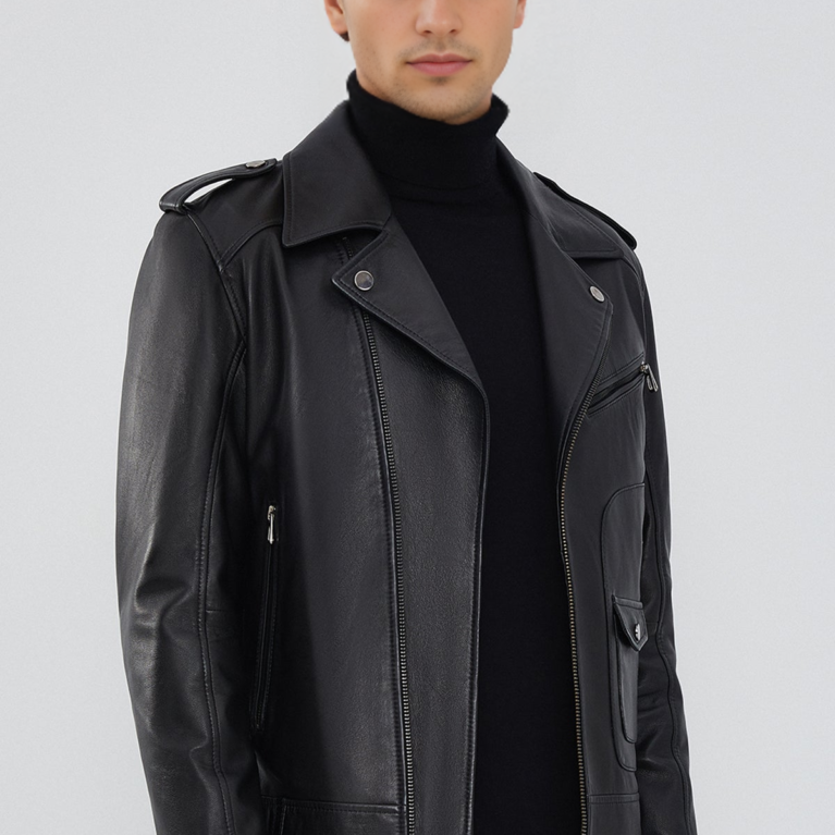 Men&rsquo;s Biker Black Leather Jacket