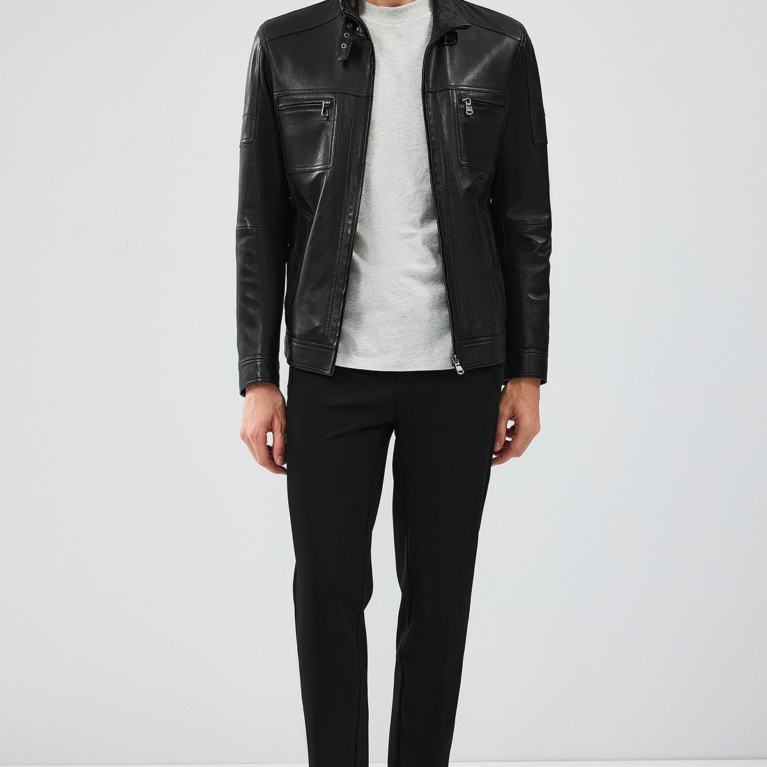 Black Men's Slim-Fit Leather Jacket