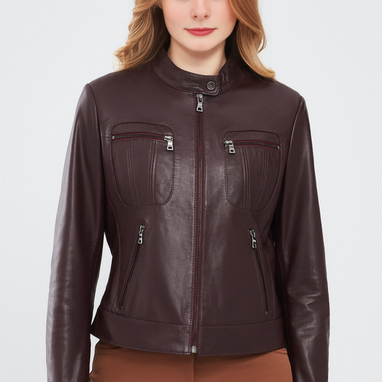 Women's Short Burgundy Leather Jacket
