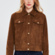 Amber Women's Shirt Collar Short Brown Suede Leather Jacket