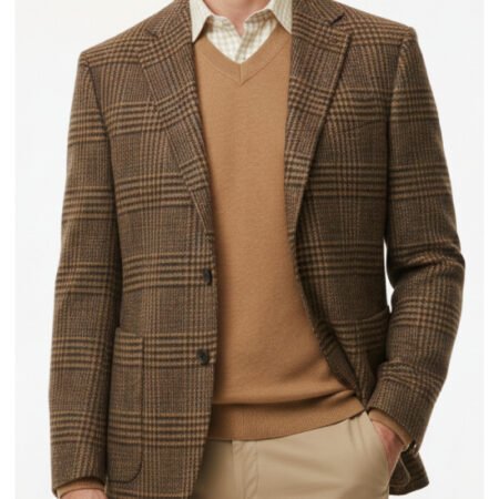 Men's Brown Plaid Wool Jacket | Classic Tailored Checkered Blazer