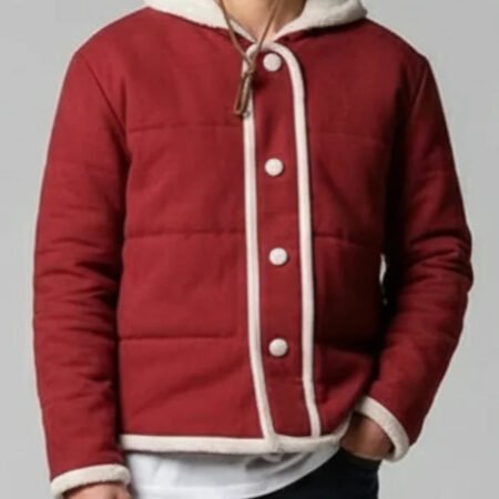 Men's Maroon Sherpa-Lined Quilted Hooded Jacket