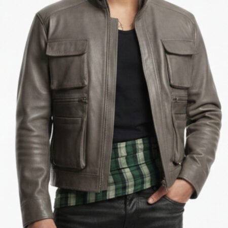 Men's Gray Genuine Leather Coat Style Jacket