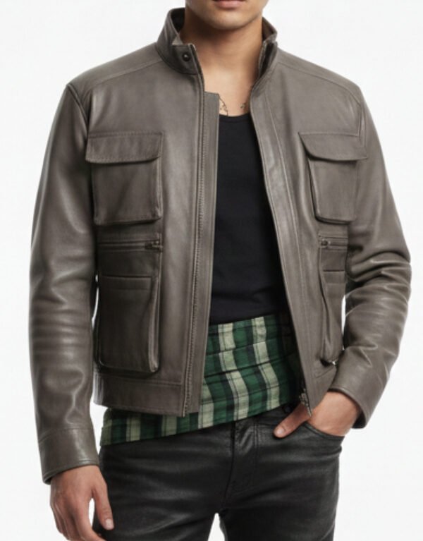 Men's Gray Genuine Leather Coat Style Jacket