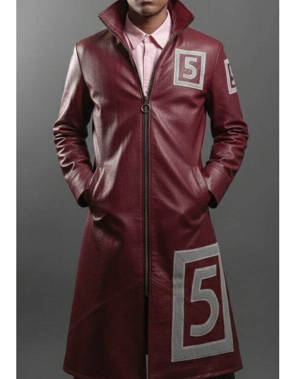 Men's Maroon Genuine Leather Long Trench Coat