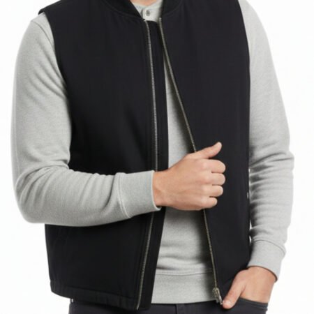 Men's Black Cotton Vest | Lightweight Zip-Up Sleeveless Jacket