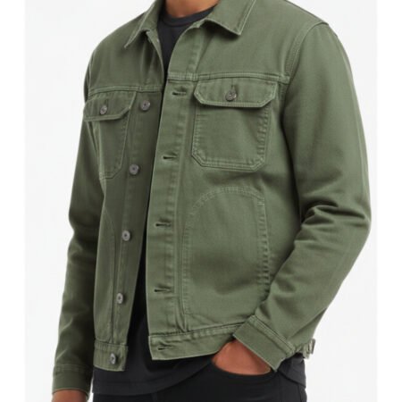 Men's Olive Green Cotton Trucker Jacket