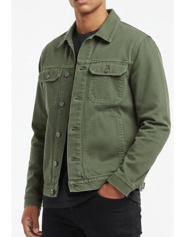 Men's Olive Green Cotton Trucker Jacket