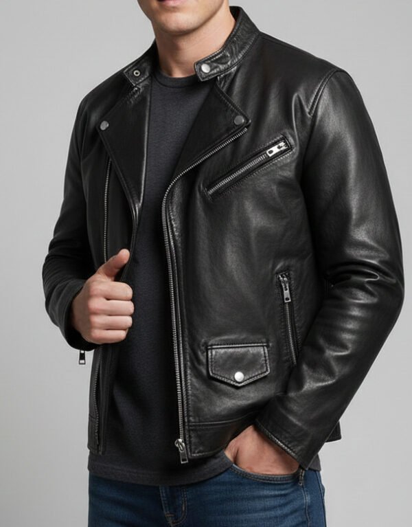 Men's Black Genuine Leather Motorcycle Jacket
