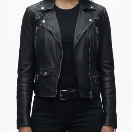 Women's Black Genuine Leather Motorcycle Style Jacket