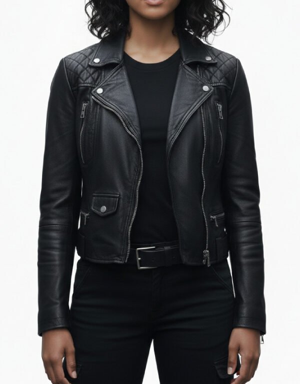 Women's Black Genuine Leather Motorcycle Style Jacket